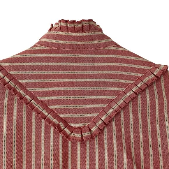 Wrangler 70s Vintage Red Cream Striped Western Shirt size small Ruffle Neck - Picture 4 of 8